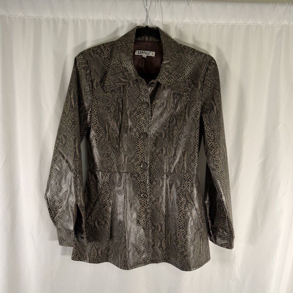 Rampage Faux Snake Skin Jacket Women's Small Green Button Front Pockets